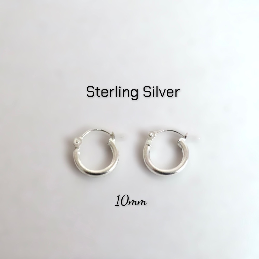Sterling Silver 10mm x 2mm Click Top Hinged Hoop Earrings